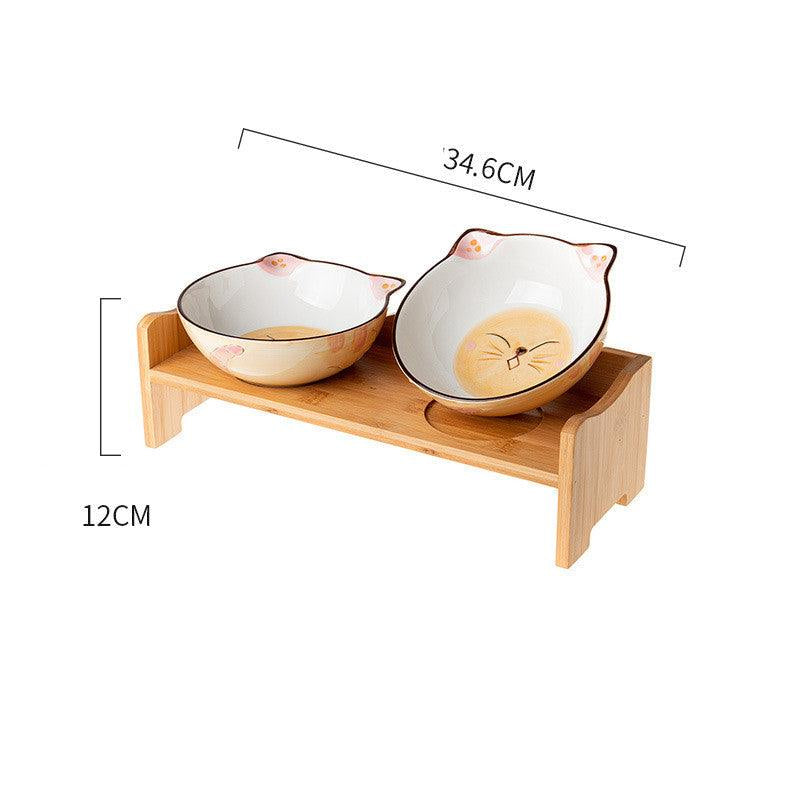 Elevated Ceramic Pet Bowl Set with Shelf - Promotes Healthy Posture and Double Feeding