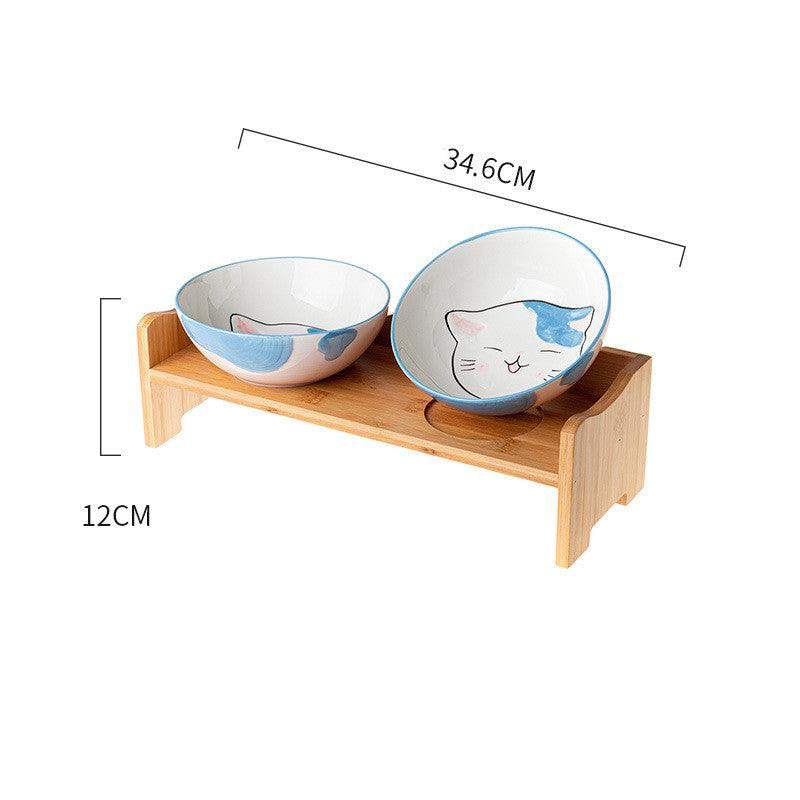 Elevated Ceramic Pet Bowl Set with Shelf - Promotes Healthy Posture and Double Feeding