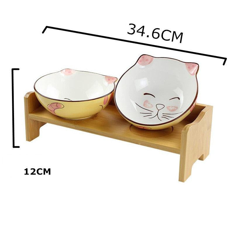 Elevated Ceramic Pet Bowl Set with Shelf - Promotes Healthy Posture and Double Feeding