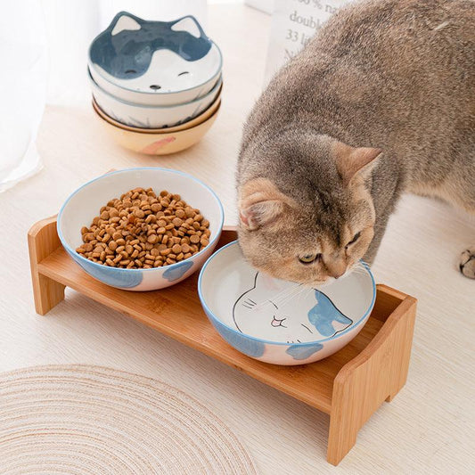 Elevated Ceramic Pet Bowl Set with Shelf - Promotes Healthy Posture and Double Feeding