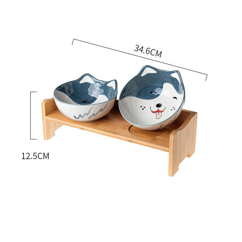 Elevated Ceramic Pet Bowl Set with Shelf - Promotes Healthy Posture and Double Feeding